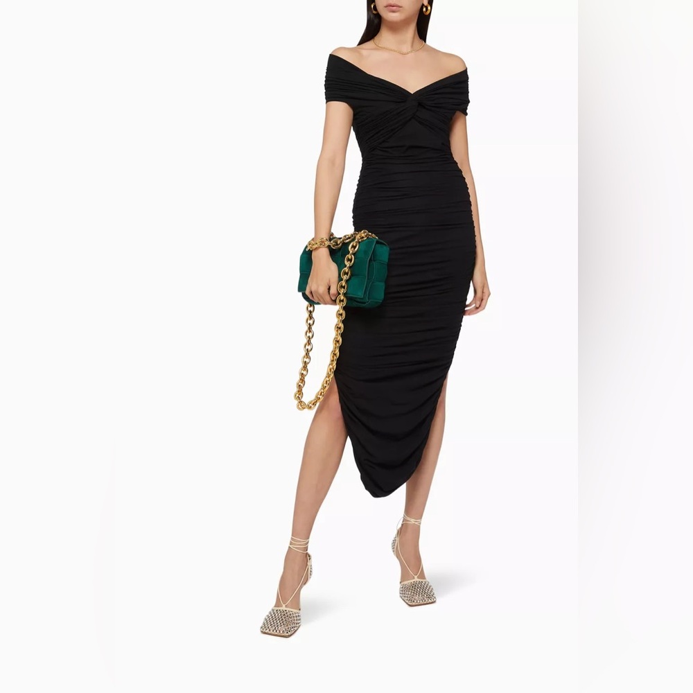 KHAITE Spence Black Off‑Shoulder Ruched Dress NWT aso Emily Ratajkowski size S
